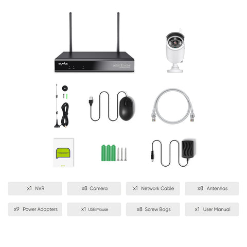 3MP 10-Channel Wireless Security Camera System, 8MP NVR, 3MP WiFi IP Cameras, Audio Recording, IP66 Waterproof, Smart AI Human Detection, Work With Alexa