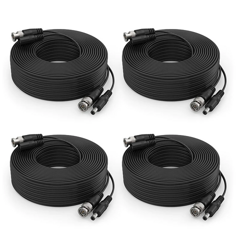 Premium Mini RG59 4K Security Camera Video Power Cable, 100 Feet for Any Analog Camera (4-Pack, BNC & RCA Connectors Included)