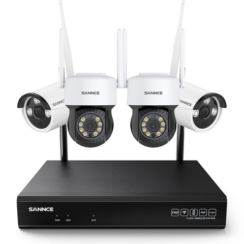 SANNCE 10 Channel 8MP Wireless CCTV Camera System, 8MP NVR, 3MP Pan 350¡ã Tilt 90¡ã 3MP Outdoor Security Camera, Audio Recording, AI Human Detection, (2xPTZ camera, 2xBullet camera and 8MP 10CH NVR)