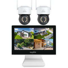 2K Super HD PT 10 Channel NVR w/5MP Wireless Pan & Tilt Camera System, 10.1'' LCD Monitor, Pack of 2 Cameras, Full-Colour Night Vision, Smart Auto Tracking, Two-Way Voice Intercom, Customized Motion Areas, Work with Alexa