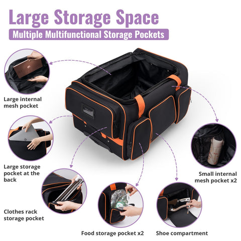 Dance Bag with Garment Rack, 23" Dance Costumes Rolling Garment Bags For Travel, Garment Duffle Bag For Dance Competition Travel Bag with Garment Rack (Black with Orange Trim)