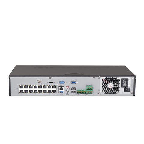 4K 32 Channel PoE NVR Recorder with 16 PoE Ports, Up to 12MP Video Resolution,  H.265+, 4 Hard Drive Bays, Smart Video Content Analysis Search, Temperature Detection