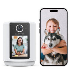 SANNCE 2K Battery Powered Wire-Free IP Camera with 2.4 inch Screen, Soft Night Light, One Click Call, Two-Way Audio WiFi Baby Monitor for Home Security Dog/Cat/Puppy, Night Vision, AI Motion Detection