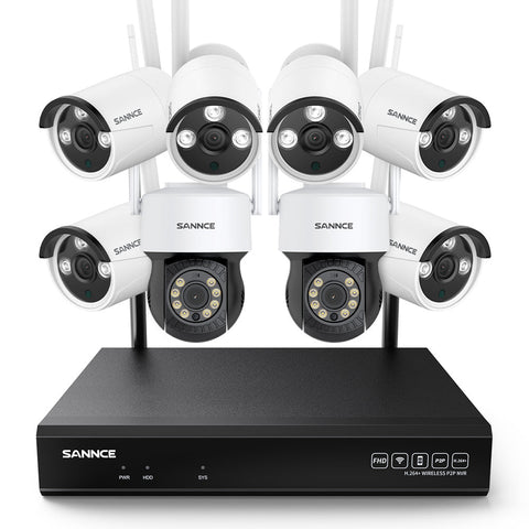 SANNCE 8MP 10-Channel Wireless CCTV PT & Bullet Camera System, 8MP NVR, 3MP Pan & Tilt WiFi IP Cameras, Audio Recording, AI Human Detection, Work With Alexa (2xPTZ camera, 6xBullet camera and 8MP 10CH NVR)