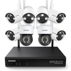 SANNCE 8MP 10-Channel Wireless CCTV PT & Bullet Camera System, 8MP NVR, 3MP Pan & Tilt WiFi IP Cameras, Audio Recording, AI Human Detection, Work With Alexa (2xPTZ camera, 6xBullet camera and 8MP 10CH NVR)