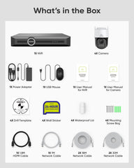ER500 - 5MP 8 Channel PoE Security System, 6MP NVR + PT IP Cameras, S+265., AI Human & Vehicle Detection, Smart Playback, Smart Notification with Image Attached
