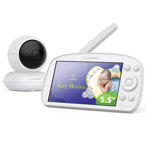 SANNCE 1080p HD Video Baby Monitor with Camera, 5.5" Larger Display TFT LCD, 340°Pan & 50°Tilt, 4X Zoom, Voice & Motion & Temperature Detection, Feeding Reminder, Relaxing Lullabies, 5000mAh Battery