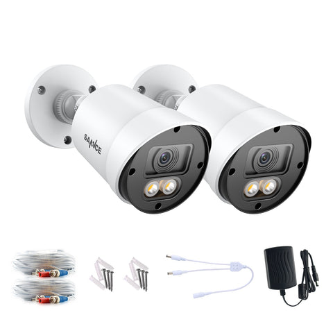 SANNCE Full Color Night Vision 1080P TVI Bullet Wired Security Camera, 2 Warm Lights, IP66 Weatherproof for Indoor Outdoor, 100ft Clear Full Color Night Vision, No Power Supply