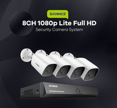 8 Channel 1080P Wired Security Camera System - Hybrid DVR, 8pcs 2MP Bullet Cameras, Outdoor & Indoor, Smart Motion Detection, Remote Access