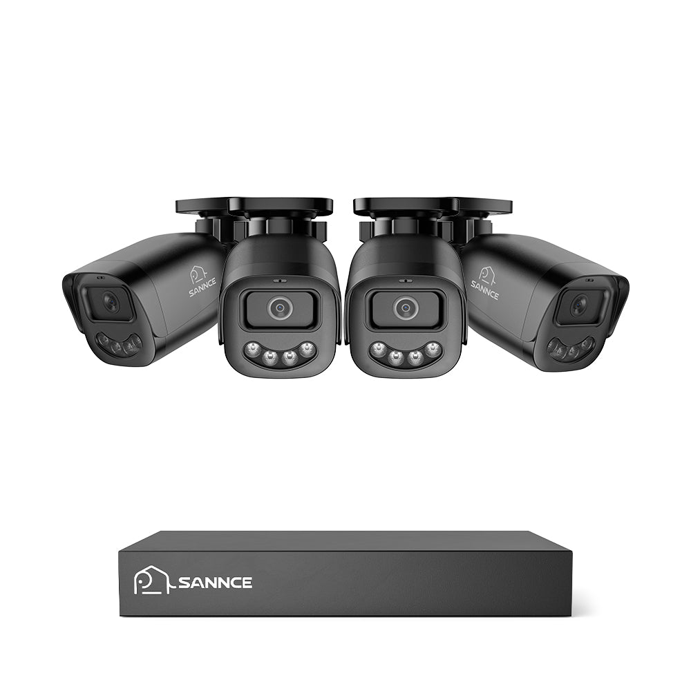 SANNCE Sistema de Cámaras de Seguridad Mini DVR 4CH, 4× Cámaras Bullet Exteriores 1080P, Conexión USB-C, Visión Nocturna a Color Dual-Light, Detección IA de Personas y Vehículos, Almacenamiento SD de hasta 512GB, para Hogar, Garaje y Pequeña Empresa
