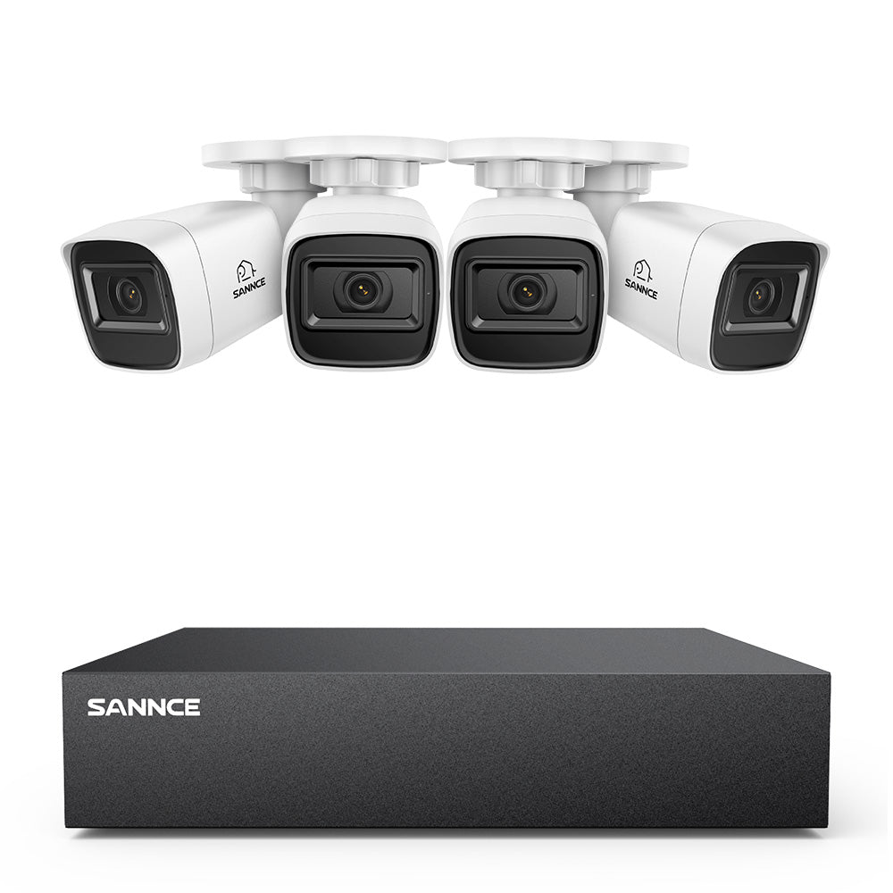 8 Channel 5MP Wired Security Camera System - Hybrid DVR, 4pcs 2MP Bullet Cameras, Outdoor & Indoor, Smart Motion Detection, Remote Access