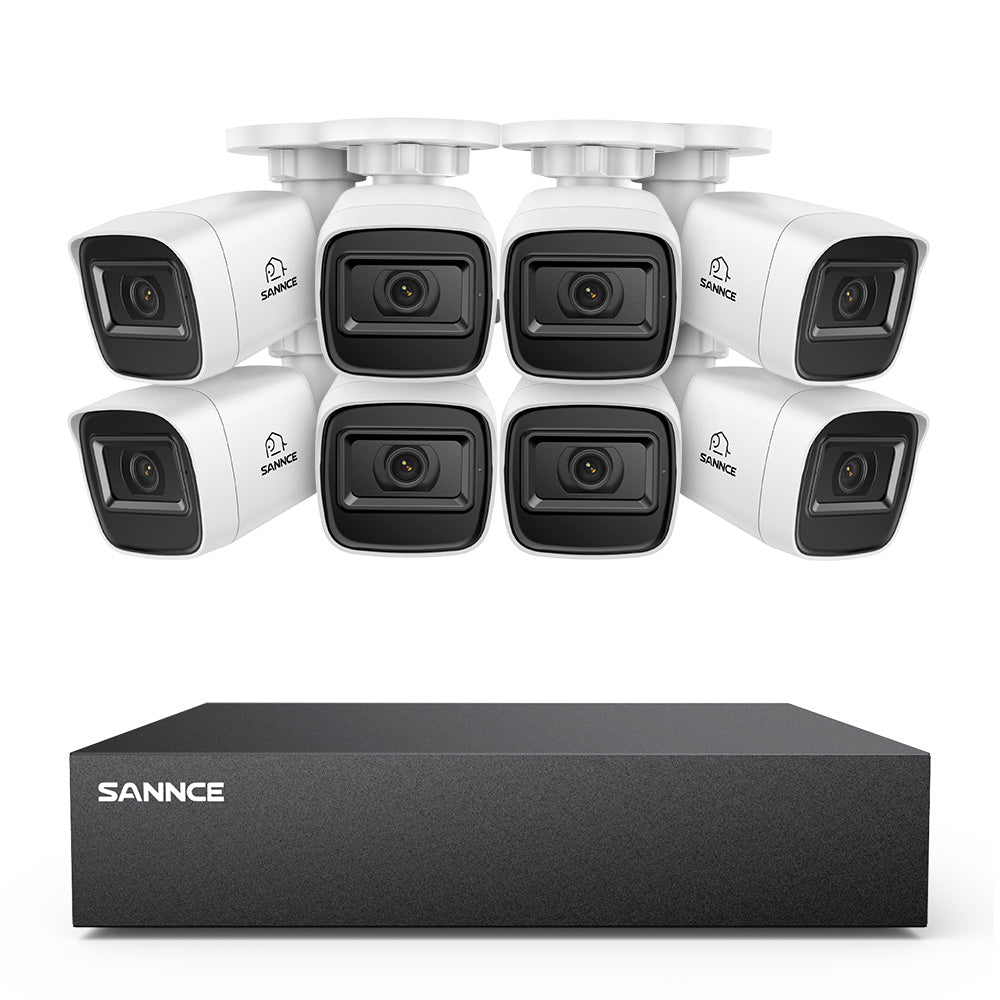 8 Channel 5MP Wired Security Camera System - Hybrid DVR, 8pcs 2MP Bullet Cameras, Outdoor & Indoor, Smart Motion Detection, Remote Access