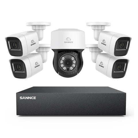 5MP 8 Channel PT Security Camera System - Hybrid 5-in-1 DVR, Pan & Tilt CCTV Camera, 100 ft Night Vision, Motion Detection, Outdoor, Waterproof