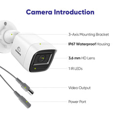 8 Channel 5MP Wired Security Camera System - Hybrid DVR, 4pcs 2MP Bullet Cameras, Outdoor & Indoor, Smart Motion Detection, Remote Access