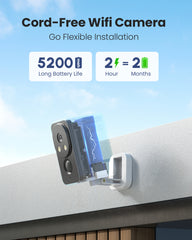 Camstro 2K Outdoor Wireless Camera Night Vision Color PIR Detection Two-Way Audio, IP66, Cloud/SD, Alexa, WiFi 2.4GHz, Rechargeable Battery