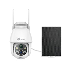 Certified Refurbished Camstro 3MP Outdoor Solar Powered Battery Security IP Cameras, 5200mAh Rechargeable Battery, 130° Ultra Wide Angle, Color Night Vision, Human & Vehicle Smart Detection, Two-Way Audio, Works with Alexa & Google