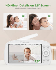 SANNCE 1080p HD Video Baby Monitor with Camera, 5.5" Larger Display TFT LCD, 340°Pan & 50°Tilt, 4X Zoom, Voice & Motion & Temperature Detection, Feeding Reminder, Relaxing Lullabies, 5000mAh Battery