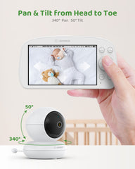 SANNCE 1080p HD Video Baby Monitor with Camera, 5.5" Larger Display TFT LCD, 340°Pan & 50°Tilt, 4X Zoom, Voice & Motion & Temperature Detection, Feeding Reminder, Relaxing Lullabies, 5000mAh Battery