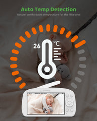SANNCE 1080p HD Video Baby Monitor with Camera, 5.5" Larger Display TFT LCD, 340°Pan & 50°Tilt, 4X Zoom, Voice & Motion & Temperature Detection, Feeding Reminder, Relaxing Lullabies, 5000mAh Battery
