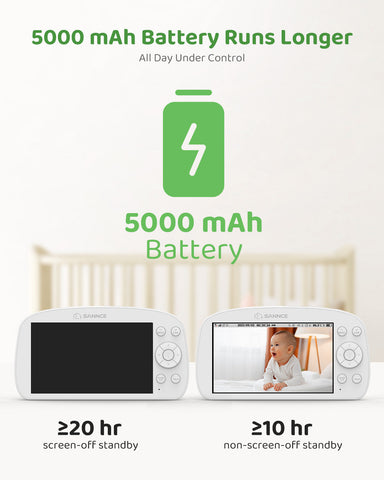 SANNCE 1080p HD Video Baby Monitor with Camera, 5.5" Larger Display TFT LCD, 340°Pan & 50°Tilt, 4X Zoom, Voice & Motion & Temperature Detection, Feeding Reminder, Relaxing Lullabies, 5000mAh Battery
