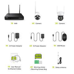 SANNCE 8MP 10-Channel Wireless PT & Bullet Camera System, 8MP NVR, 3MP Pan & Tilt WiFi IP Cameras, Audio Recording, AI Human Detection, Work With Alexa (2xPTZ camera, 4xBullet camera and 8MP 10CH NVR)