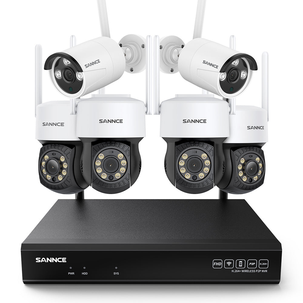 SANNCE 8MP 10-Channel Wireless CCTV PT & Bullet Camera System, 8MP NVR, 3MP Pan & Tilt WiFi IP Cameras, Audio Recording, AI Human Detection, Work With Alexa £¨4xPTZ camera, 2xBullet camera and 8MP 10CH NVR)