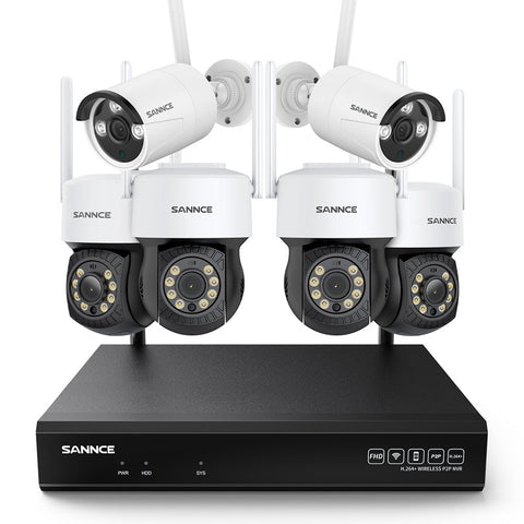 SANNCE 8MP 10-Channel Wireless CCTV PT & Bullet Camera System, 8MP NVR, 3MP Pan & Tilt WiFi IP Cameras, Audio Recording, AI Human Detection, Work With Alexa £¨4xPTZ camera, 2xBullet camera and 8MP 10CH NVR)