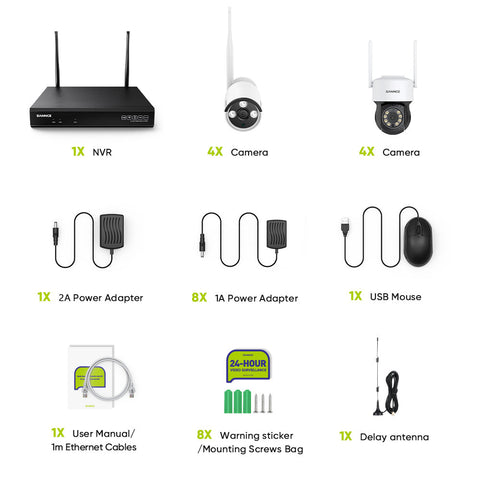 SANNCE 5MP 10-Channel Wireless CCTV PT & Bullet Camera System, 8MP NVR, 3MP Pan & Tilt WiFi IP Cameras, Audio Recording, AI Human Detection, Work With Alexa (4xPTZ camera, 4xBullet camera and 8MP 10CH NVR)