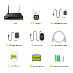 3MP 10-Channel Wireless CCTV PT Camera System, 8MP NVR, 3MP Pan & Tilt WiFi IP Cameras, Audio Recording, AI Human Detection, Work With Alexa (8xPTZ camera and 8MP 10CH NVR)