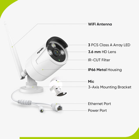 3MP 10-Channel Wireless Security Camera System, 8MP NVR, 3MP WiFi IP Cameras, Audio Recording, IP66 Waterproof, Smart AI Human Detection, Work With Alexa