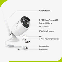 3MP 10-Channel Wireless Security Camera System, 8MP NVR, 3MP WiFi IP Cameras, Audio Recording, IP66 Waterproof, Smart AI Human Detection, Work With Alexa (4xBullet camera and 8MP 10CH NVR)