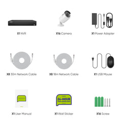 16 Channel 5MP PoE Security Camera System, 4K NVR & 5MP Outdoor PoE IP Cameras, ONVIF Supported, H.265, Audio Recording, Human/Vehicle Detection