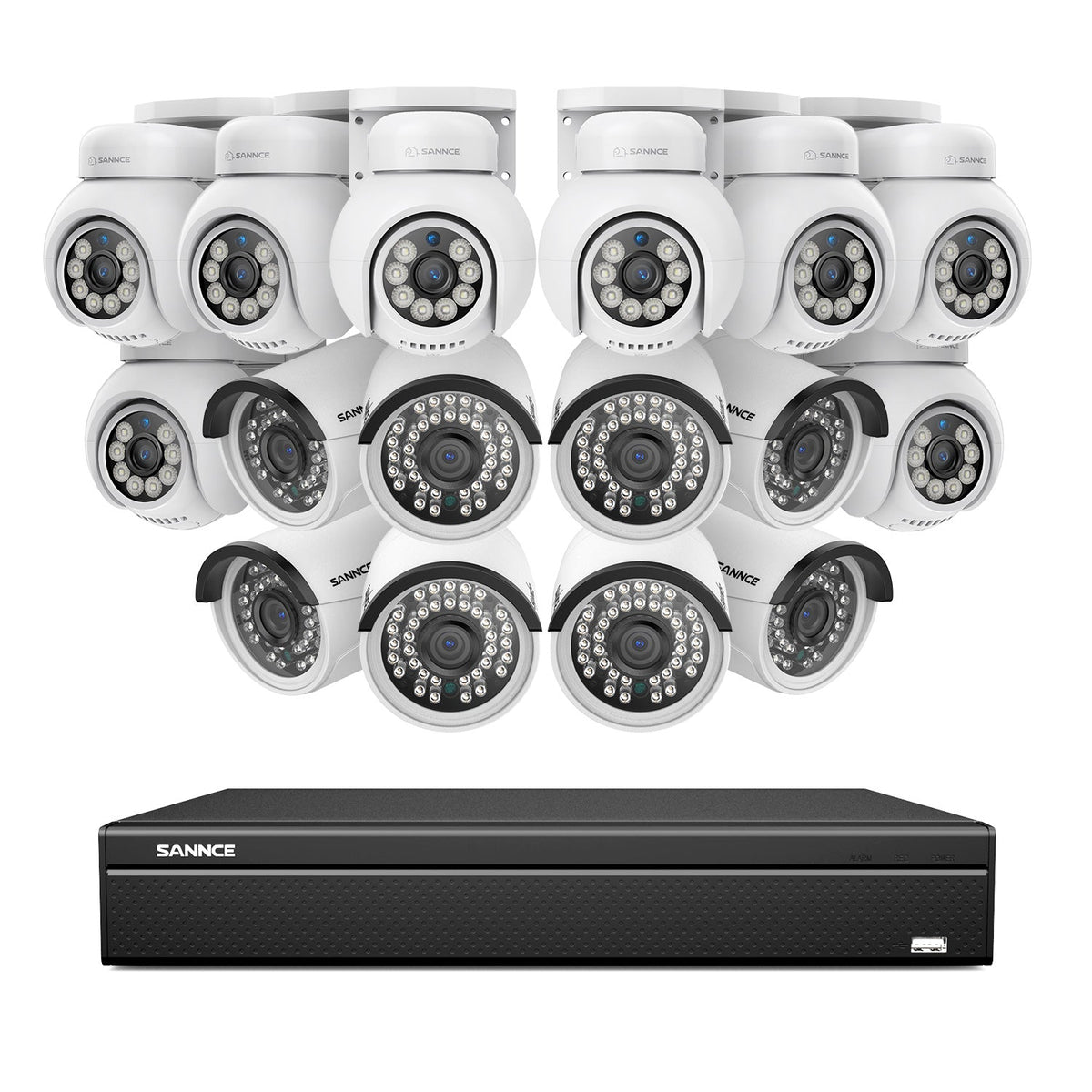 16 Channel 4K H.265+ PoE NVR System - 16x 8MP Outdoor Cameras (8 PTZ + 8 Bullet), AI Human/Vehicle Detection, Two-Way Audio, ONVIF Compliant