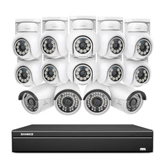 16 Channel 4K PoE Bullet & PT Security Camera System, 8MP Outdoor PoE IP Cameras, Pan & Tilt, ONVIF Supported NVR, Two-Way Audio, Smart Human/Vehicle Detection (4x IP Cameras+10x PT Cameras)