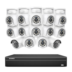 16 Channel 4K PoE Bullet & PT Security Camera System, 8MP Outdoor PoE IP Cameras, Pan & Tilt, ONVIF Supported NVR, Two-Way Audio, Smart Human/Vehicle Detection (2x IP Cameras+12x PT Cameras)