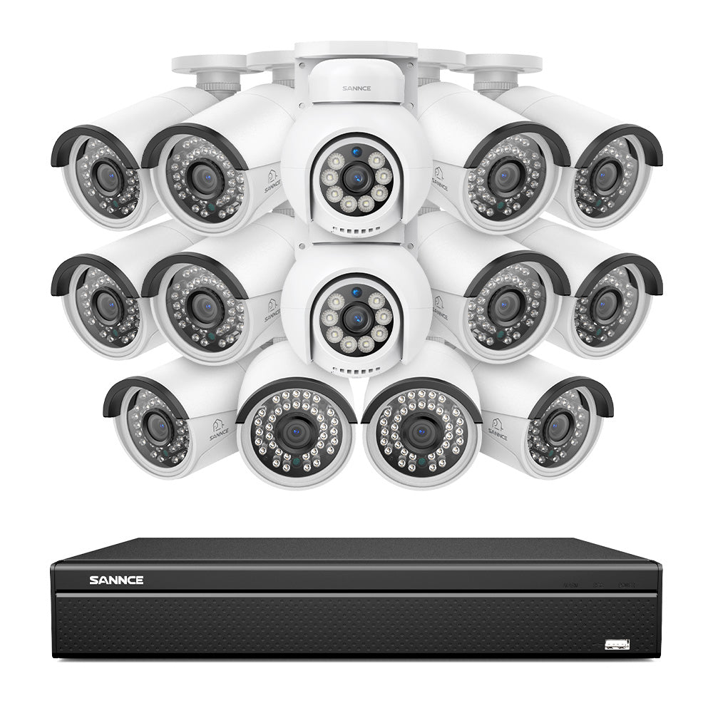 16 Channel 4K PoE Bullet & PT Security Camera System, 8MP Outdoor PoE IP Cameras, Pan & Tilt, ONVIF Supported NVR, Two-Way Audio, Smart Human/Vehicle Detection (12x IP Cameras+2x PT Cameras)