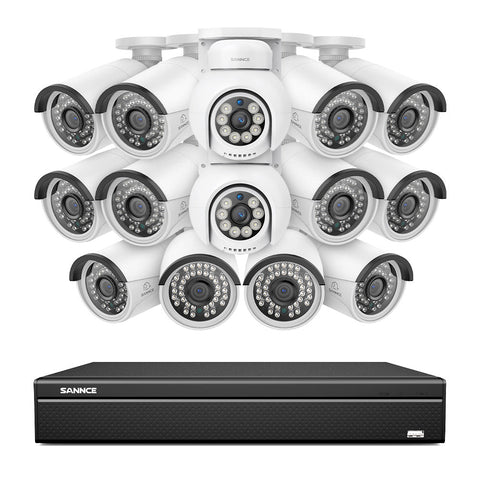 16 Channel 4K PoE Bullet & PT Security Camera System, 8MP Outdoor PoE IP Cameras, Pan & Tilt, ONVIF Supported NVR, Two-Way Audio, Smart Human/Vehicle Detection (12x IP Cameras+2x PT Cameras)