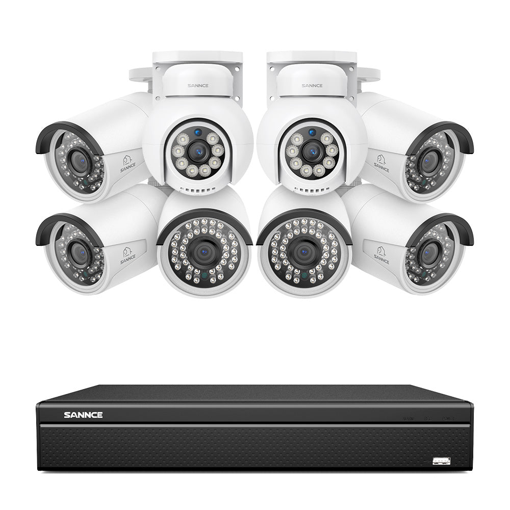 16 Channel 4K PoE Bullet & PTZ Security Camera System, 8MP Outdoor PoE IP Cameras, Pan & Tilt, ONVIF Supported NVR, Two-Way Audio, Smart Human/Vehicle Detection(2x PT Cameras+6x IP Cameras)