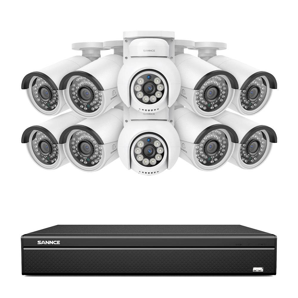16 Channel 4K PoE Bullet & PT Security Camera System, 8MP Outdoor PoE IP Cameras, Pan & Tilt, ONVIF Supported NVR, Two-Way Audio, Smart Human/Vehicle Detection (8x IP Cameras+2x PT Cameras)