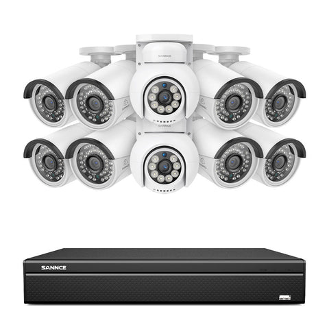 16 Channel 4K PoE Bullet & PT Security Camera System, 8MP Outdoor PoE IP Cameras, Pan & Tilt, ONVIF Supported NVR, Two-Way Audio, Smart Human/Vehicle Detection (8x IP Cameras+2x PT Cameras)
