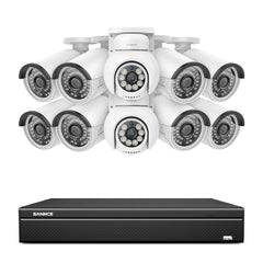 16 Channel 4K PoE Bullet & PT Security Camera System, 8MP Outdoor PoE IP Cameras, Pan & Tilt, ONVIF Supported NVR, Two-Way Audio, Smart Human/Vehicle Detection (8x IP Cameras+2x PT Cameras)
