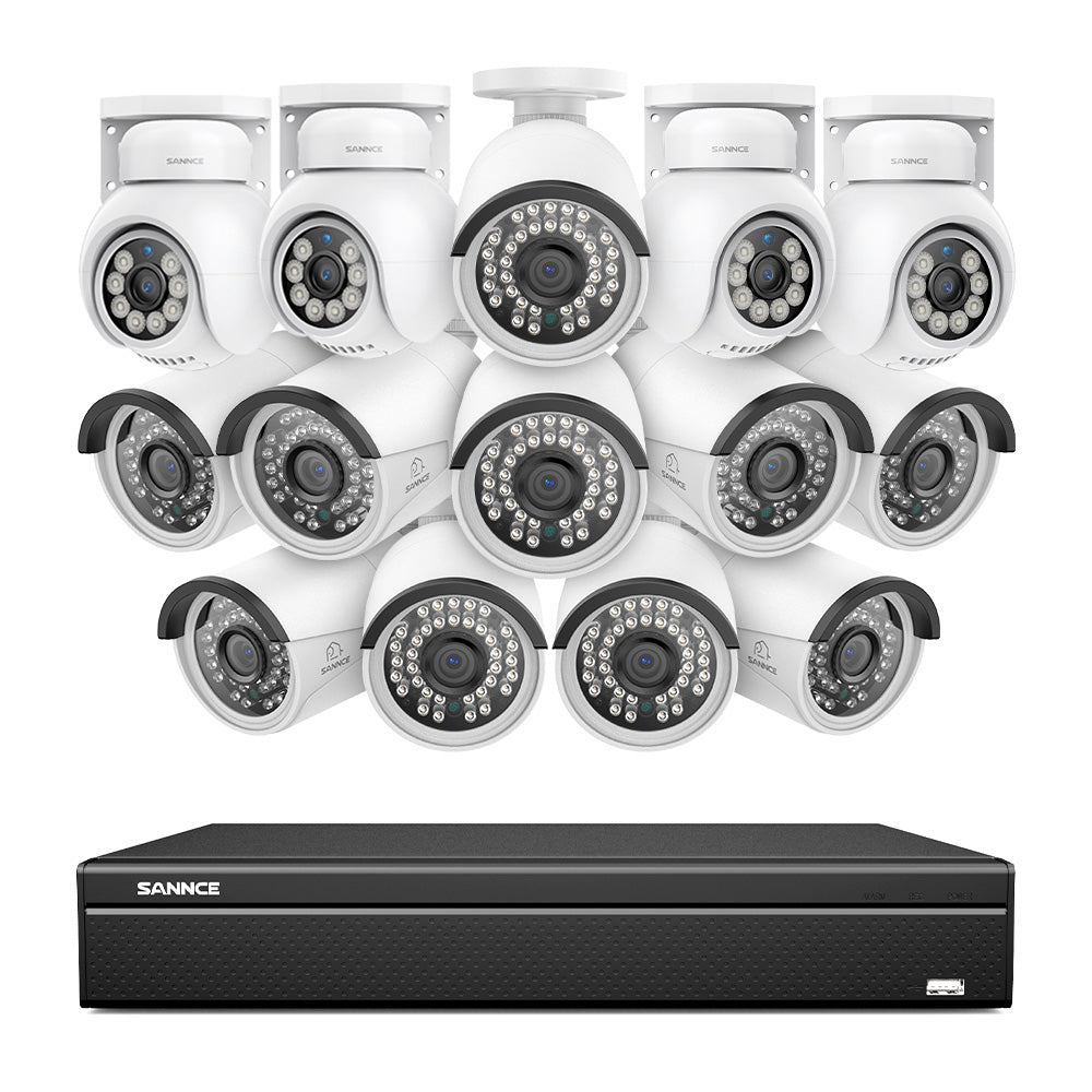 16 Channel 4K PoE Bullet & PT Security Camera System, 8MP Outdoor PoE IP Cameras, Pan & Tilt, ONVIF Supported NVR, Two-Way Audio, Smart Human/Vehicle Detection (10x IP Cameras+4x PT Cameras)