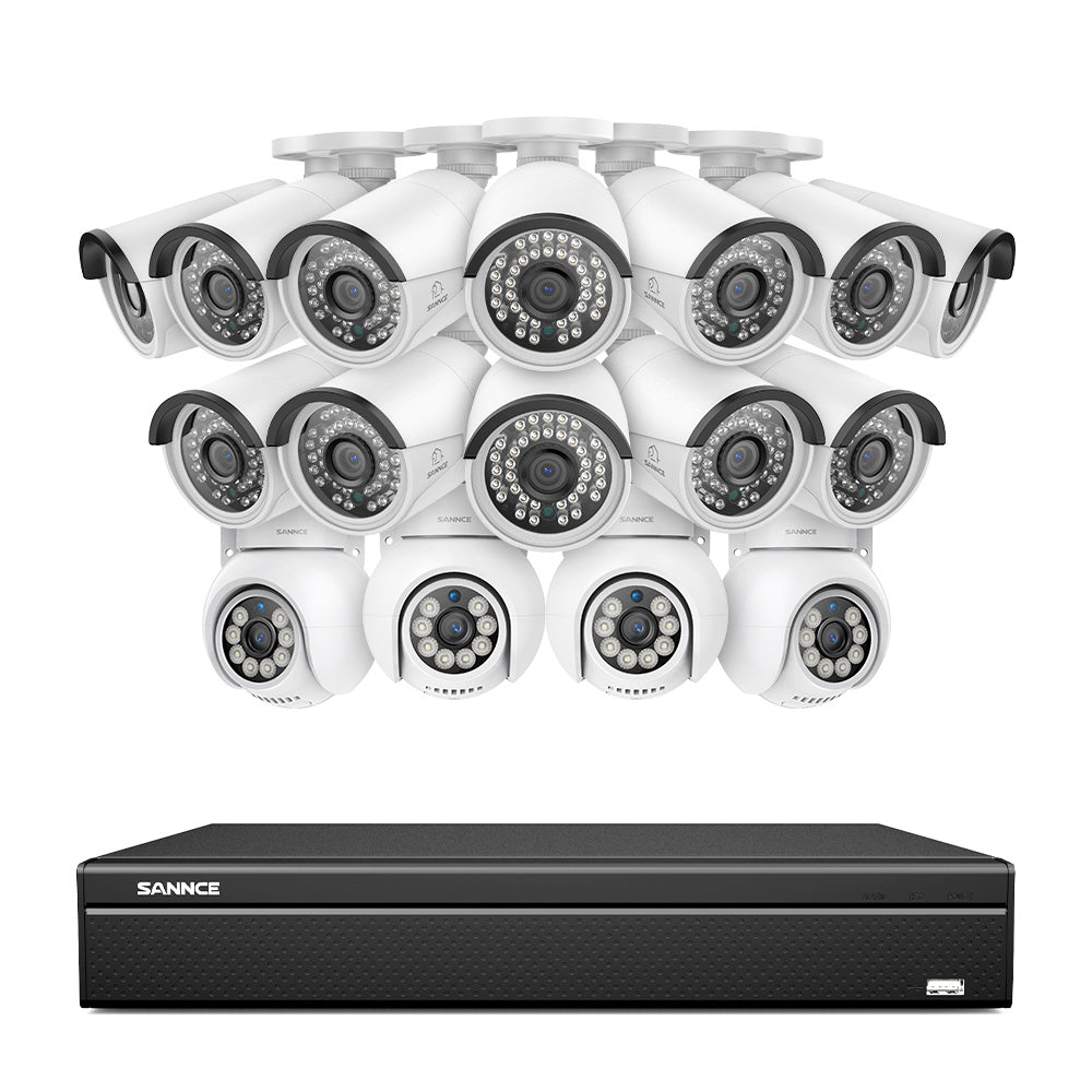 16 Channel 4K PoE Bullet & PTZ Security Camera System, 8MP Outdoor PoE IP Cameras, Pan & Tilt, ONVIF Supported NVR, Two-Way Audio, Smart Human/Vehicle Detection(4x PT Cameras+12x IP Cameras)