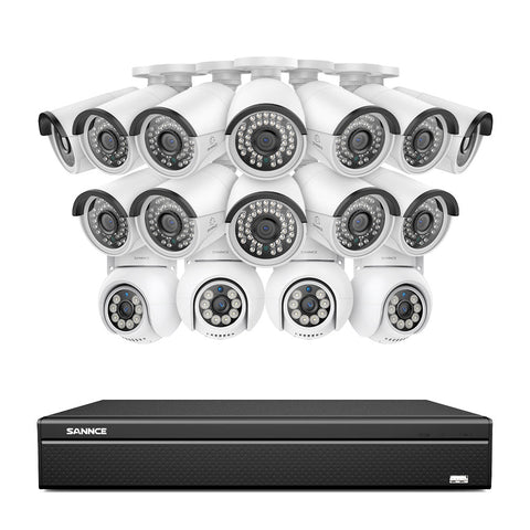 16 Channel 4K PoE Bullet & PTZ Security Camera System, 8MP Outdoor PoE IP Cameras, Pan & Tilt, ONVIF Supported NVR, Two-Way Audio, Smart Human/Vehicle Detection(4x PT Cameras+12x IP Cameras)