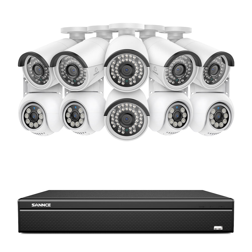 16 Channel 4K PoE Bullet & PT Security Camera System, 8MP Outdoor PoE IP Cameras, Pan & Tilt, ONVIF Supported NVR, Two-Way Audio, Smart Human/Vehicle Detection (6x IP Cameras+4x PT Cameras)