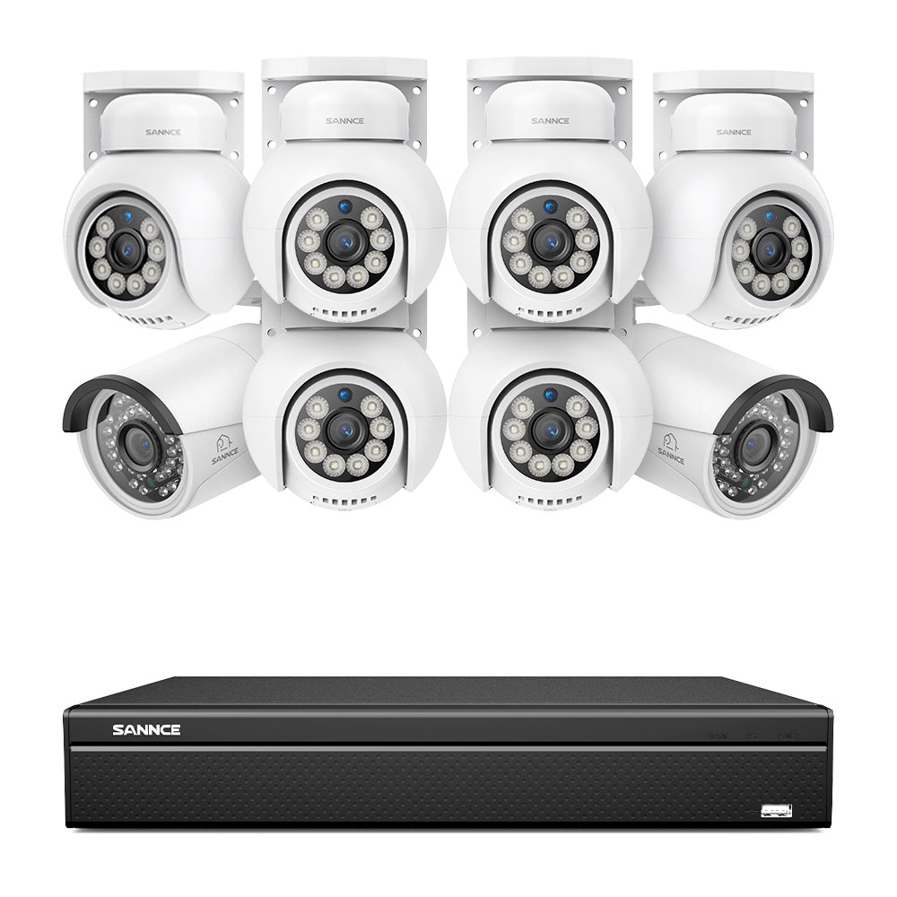 16 Channel 4K PoE Bullet & PT Security Camera System, 8MP Outdoor PoE IP Cameras, Pan & Tilt, ONVIF Supported NVR, Two-Way Audio, Smart Human/Vehicle Detection(6x PT Cameras+2x IP Cameras)