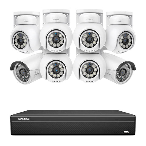 16 Channel 4K PoE Bullet & PT Security Camera System, 8MP Outdoor PoE IP Cameras, Pan & Tilt, ONVIF Supported NVR, Two-Way Audio, Smart Human/Vehicle Detection(6x PT Cameras+2x IP Cameras)