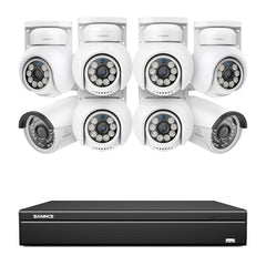 16 Channel 4K PoE Bullet & PT Security Camera System, 8MP Outdoor PoE IP Cameras, Pan & Tilt, ONVIF Supported NVR, Two-Way Audio, Smart Human/Vehicle Detection(6x PT Cameras+2x IP Cameras)