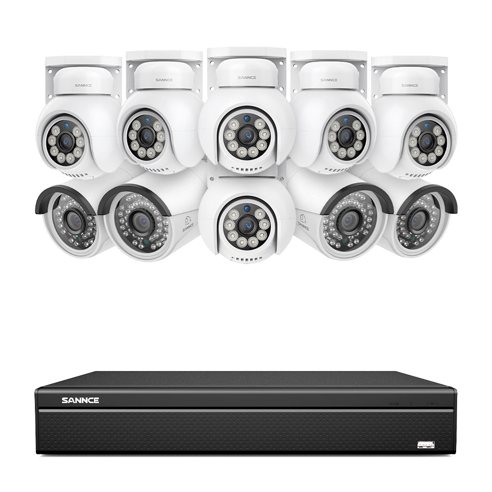 16 Channel 4K PoE Bullet & PT Security Camera System, 8MP Outdoor PoE IP Cameras, Pan & Tilt, ONVIF Supported NVR, Two-Way Audio, Smart Human/Vehicle Detection (4x IP Cameras+6x PT Cameras)