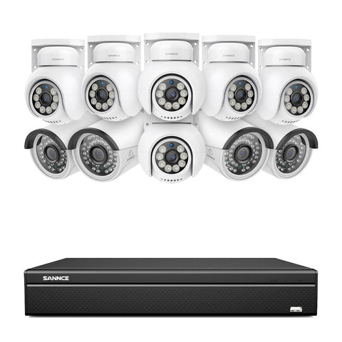 16 Channel 4K PoE Bullet & PT Security Camera System, 8MP Outdoor PoE IP Cameras, Pan & Tilt, ONVIF Supported NVR, Two-Way Audio, Smart Human/Vehicle Detection (4x IP Cameras+6x PT Cameras)